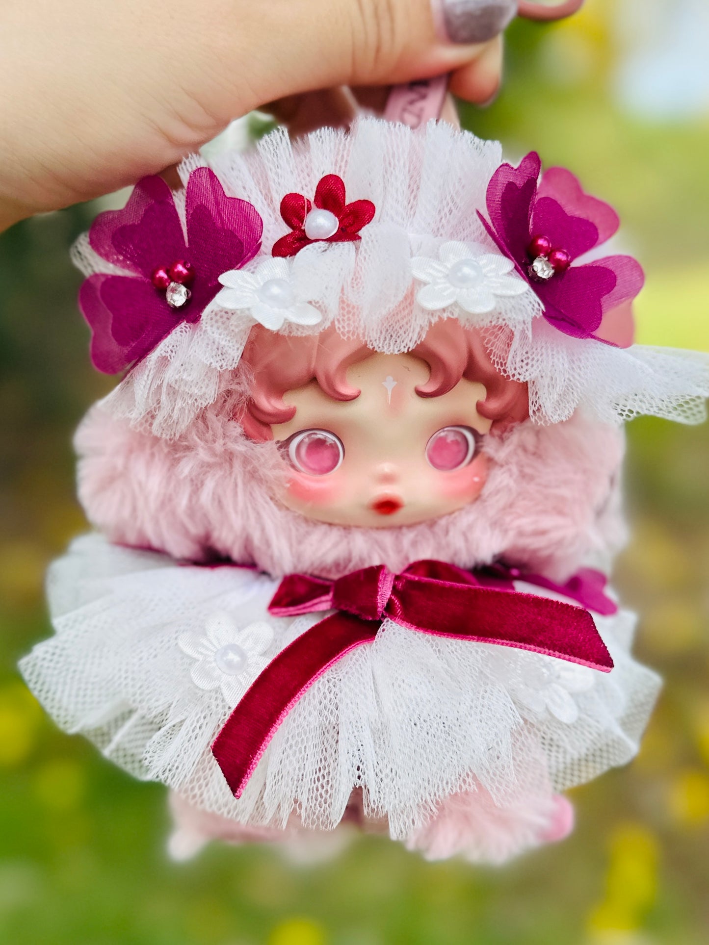 Magenta Blossom Doll Dress – Handmade Outfit for 18–20cm Dolls | Kawaii Pastel Style