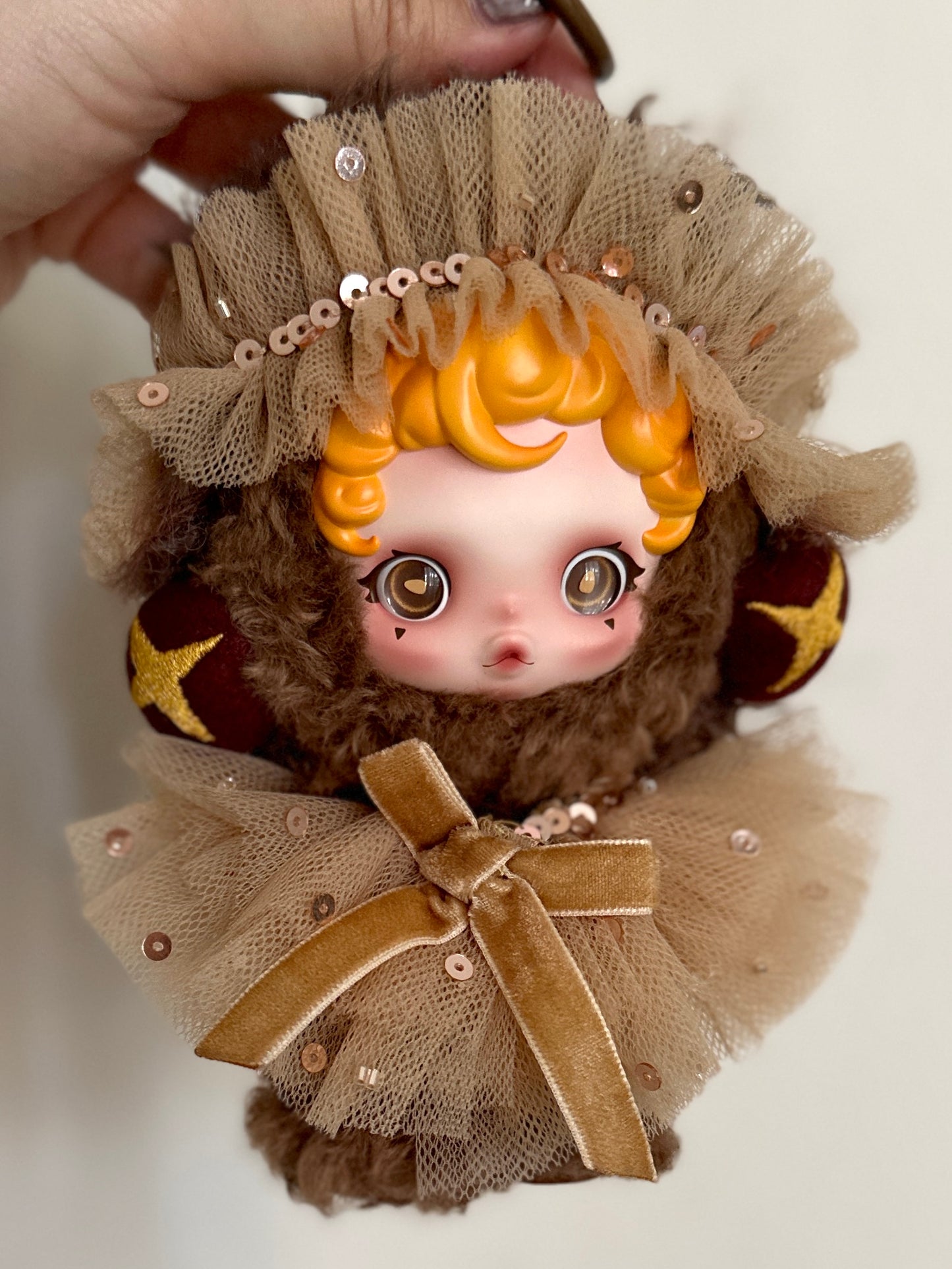 Golden Cocoa – Sequin & Velvet Doll Dress (18–20cm Fit)