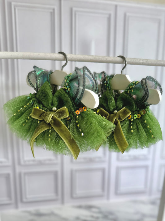 Elowyn Green Doll Dress β Dreamy Couture Handmade Outfit | Forest Fantasy Doll Dress | Emerald Ruffle Doll Clothing