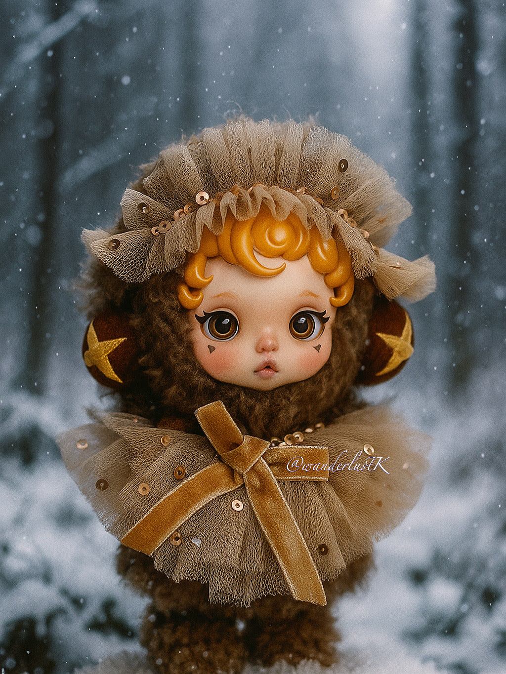 Golden Cocoa – Sequin & Velvet Doll Dress (18–20cm Fit)