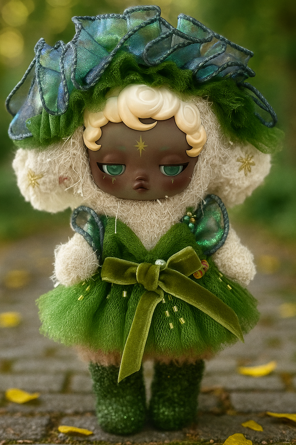 Elowyn Green Doll Dress – Dreamy Couture Handmade Outfit | Forest Fantasy Doll Dress | Emerald Ruffle Doll Clothing