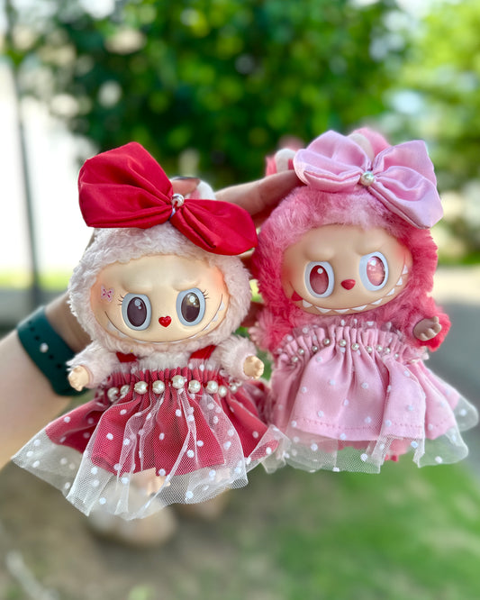 Handmade Polkadot Doll Dress with Bow & Pearls – WanderlustK