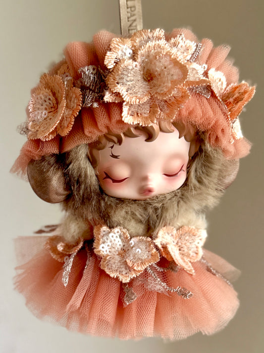 Rosaria Dress – Handcrafted Peach Tulle Floral Outfit for SP Art Dolls