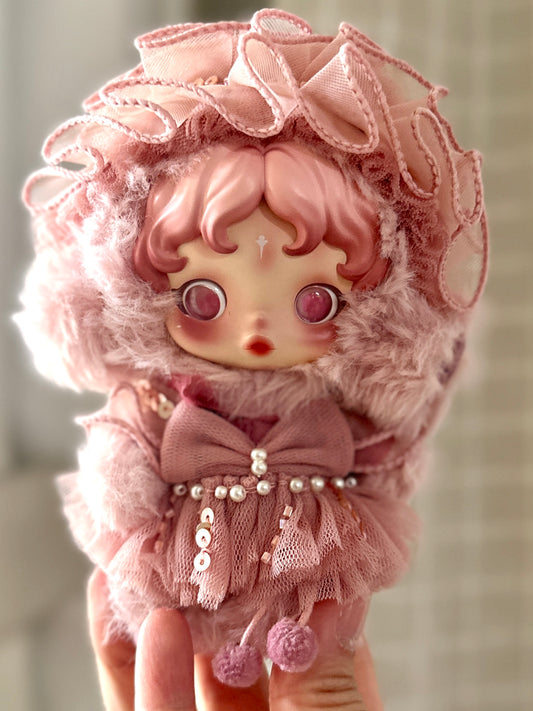 Avelin Pink Doll Dress – Dreamy Couture Handmade Outfit | Pastel Ruffle Tulle Dress for Collectible Dolls | Fantasy Soft Pink Doll Fashion