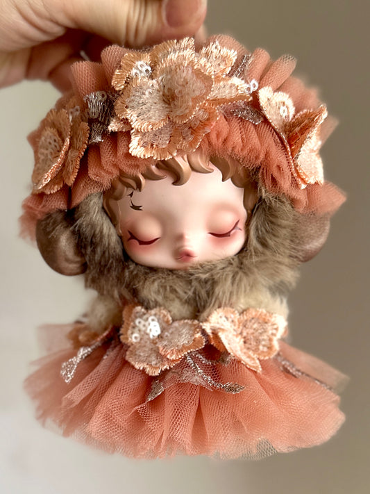 Rosaria Dress – Handcrafted Peach Tulle Floral Outfit for SP Art Dolls