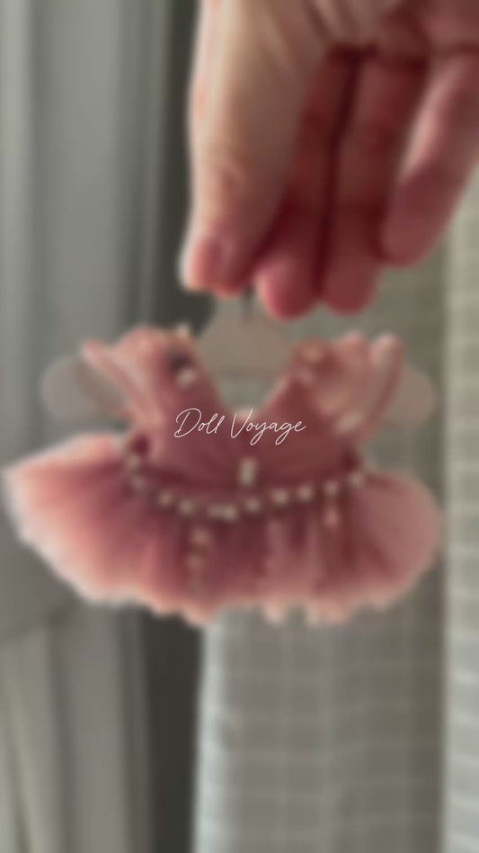 Avelin Pink Doll Dress – Dreamy Couture Handmade Outfit | Pastel Ruffle Tulle Dress for Collectible Dolls | Fantasy Soft Pink Doll Fashion